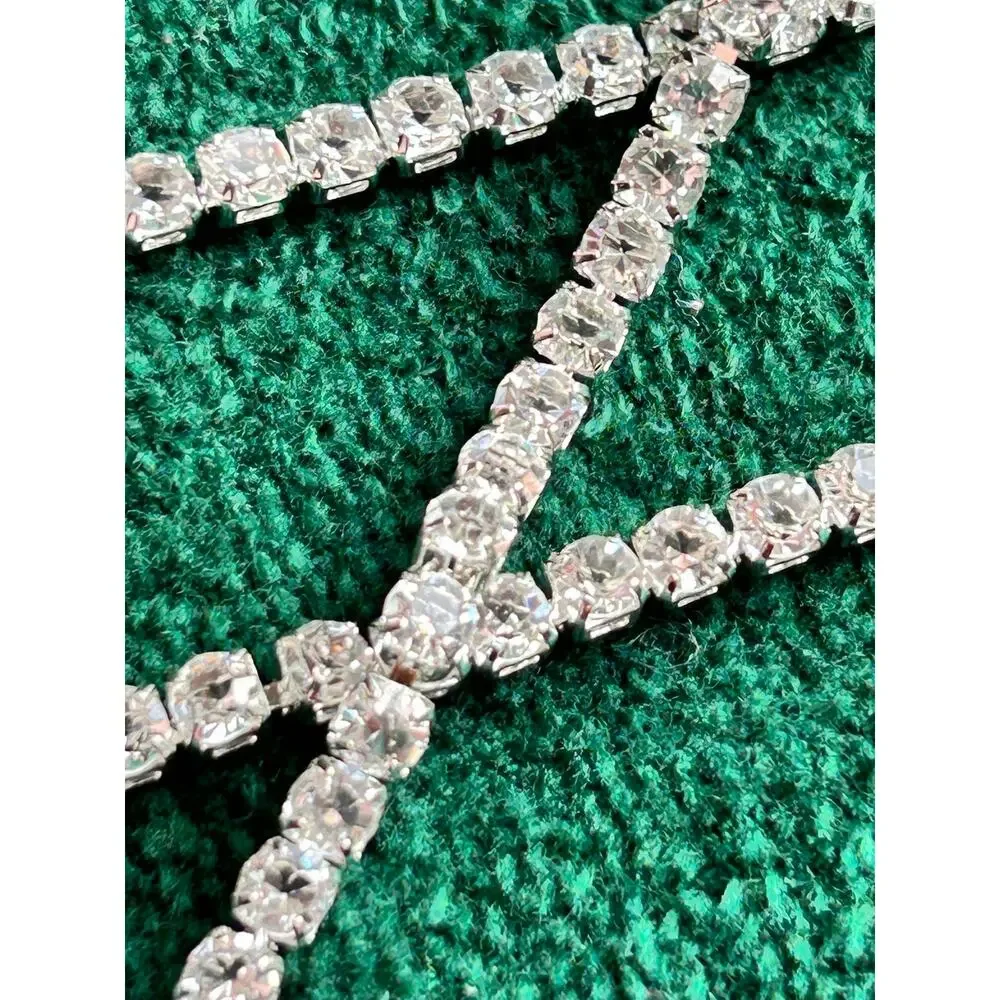 Vintage Silver Rhinestone Fancy Statement Necklace & Bracelet Jewelry Set